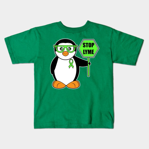 Stop Lyme! Awareness Cartoon Penguin Kids T-Shirt by PenguinCornerStore